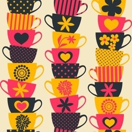 seamless pattern with piles of stacked colorful cups.