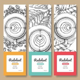 sketch drawing art for coffee packaging label.use by pen ink.vector and illustration.