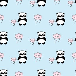 seamless baby pattern with cute pandas, hearts and clouds. best choice for cards, invitations, printing, party packs, blog backgrounds, paper craft, party invitations, digital scrapbooking.