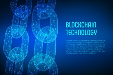 block chain. crypto currency. blockchain concept. 3d wireframe chain with digital code. editable cryptocurrency template. stock vector illustration