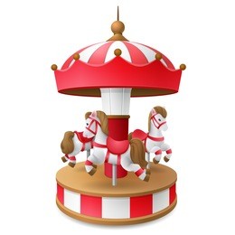 classic european style small vintage horse merry-go round carnival carousel isolated on white background. 3d realistic vector illustration