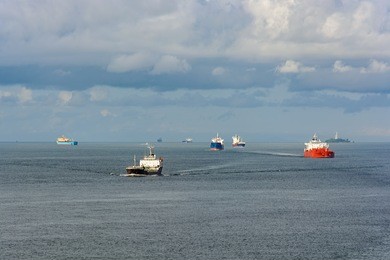 congested traffic in the narrow passageway in the straits of malacca and singapore, the world's busiest shipping lane.
