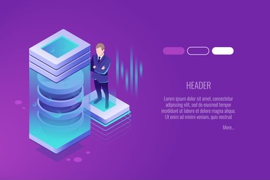 technologies of the future, cryocamera, the scientist costs near power plant, development of new technologies isometric vector illustration