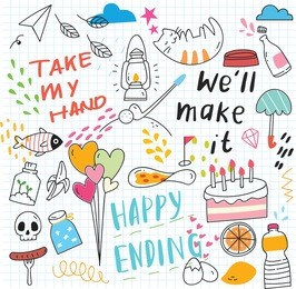 cute doodle collage background