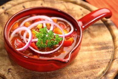 mexican cuisine with chilli con carne cooked in the pan