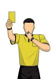 soccer referee showing yellow card. referee on football match showing foul. vector illustration with sport character.