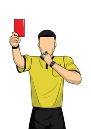 soccer referee showing red card. referee on football match showing foul. vector illustration with sport character.