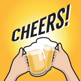 cheers! rising hands with beer glass mugs with foam. beer party.