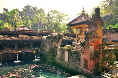 tirta pura empul temple with holy spring water for religious ceremony at ubud, bali, indonesia