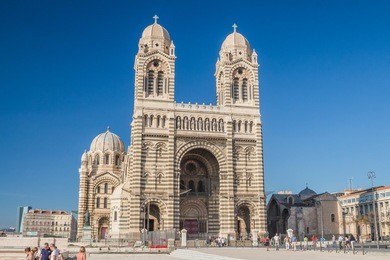 cityscape. beautiful view of famous marseille cathedral la major - cathedrale sainte-marie-majeur, seats on the archdiocese of marseille