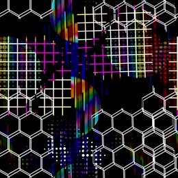 seamless pattern with retro wave design. geometric background with hexagons, halftone dots and watercolor effect. textile print for bed linen, jacket, package design, fabric and fashion concepts