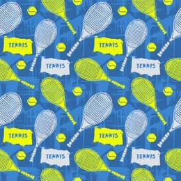 tennis seamless pattern. background background with racket, ball for sports design, flyer, banner, poster, advertising. prints for textiles, t-shirts. urban style grunge, sketch, ink, hand drawing. 