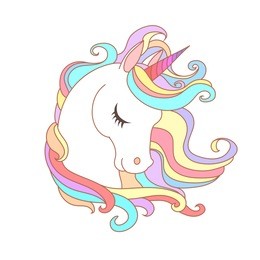 white unicorn vector illustration for children design. rainbow hair. isolated. cute fantasy animal.