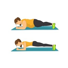 fat woman training in plank position, successful weight loss concept, before and after exercising and diet body graphic