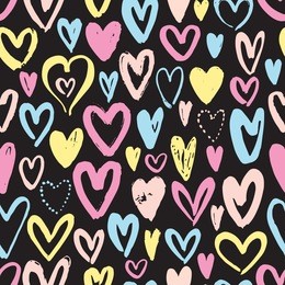 seamless pattern with hand drawn hearts on black background. vector illustration.