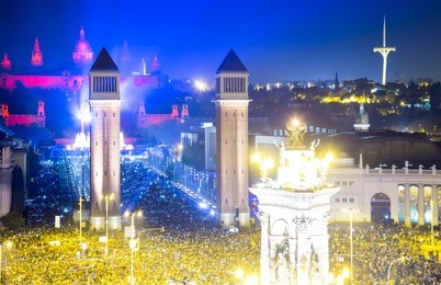 new year celebrations with city lights at placa espana in barcelona