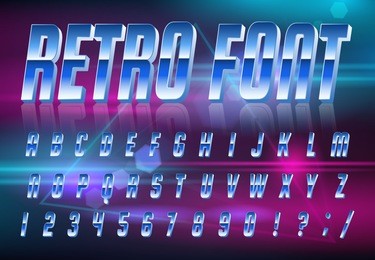 color, bright font in the old style. vector, vintage alphabet. style 80 s, 90 s retro posters. color gradient.