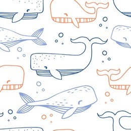 cute seamless vector pattern with hand drawn whales