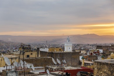 view from a roof in the medina of fez.