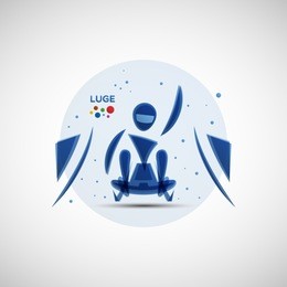luge championship banner. winter sports icon. abstract sportsman silhouette. vector illustration of luge athlete sitting on the sled at finish for your design