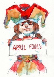 watercolor painting illustration set of funny kid clown , hand drawn on paper, april fool's day concept