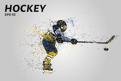 hockey player in yellow and blue uniform. hockey from the particles