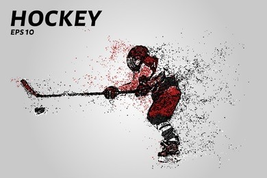 hockey player in red uniform. hockey from the particles