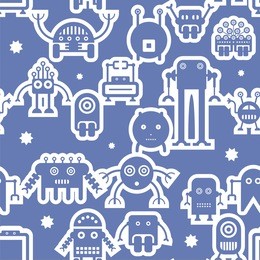 different funny robots, seamless background