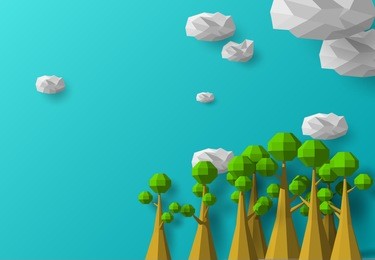 tree and cloud low poly element design with shadow on blue shade  