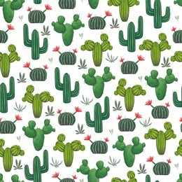 seamless pattern with cacti, succulents and floral elements. vintage vector botanical illustration in watercolor style.
