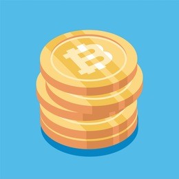 bitcoin. physical bit coin. digital currency. cryptocurrency. golden coin with bitcoin symbol. bitcoin with flat design style. stock vector illustration.