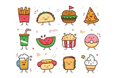 12 cute and sweet vector characters 

well layered, simple to edit, cmyk, editable thickness, 100% vector

great for many purposes: mascots, emoji, illustrations, logos, stickers, t-shirt, vector  ele