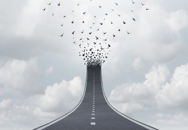 spiritual journey as a highway to heaven faith concept or spirituality salvation freedom symbol as a road transforming into flying birds with 3d illustration elements.