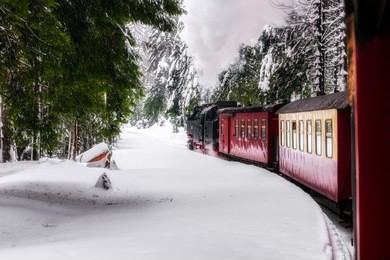 train ride to the brocken through winter landscape