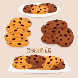 vector icon illustration logo for pile homemade cookies, shortbread biscuit on white plate.