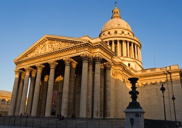 wide-angle view of the pantheon at dusk - paris, france