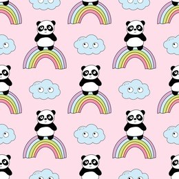 seamless baby pattern with cute pandas, rainbow and clouds. best choice for cards, invitations, printing, party packs, blog backgrounds, paper craft, party invitations, digital scrapbooking.