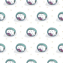 tuna roll sushi seamless white pattern. japan food cartoon background.