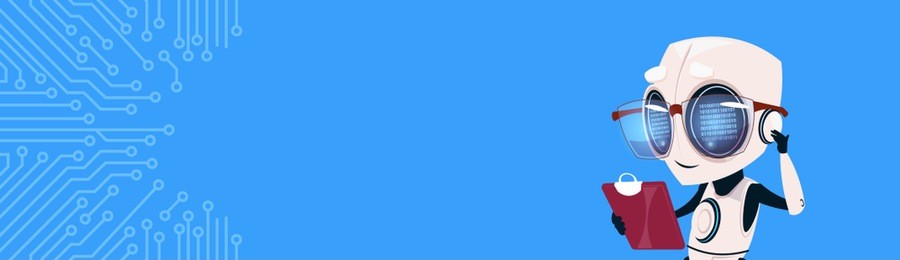 cute smiling robot using digital tablet chat bot over circuit background horizontal bannner with copy space flat vector illustration