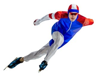 athlete skater in speed skating low poly color silhouette