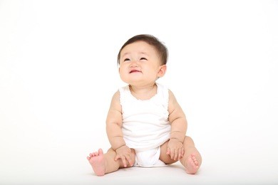 cute baby girl sitting on white background