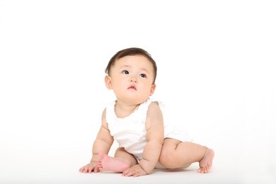 cute baby girl sitting on white background
