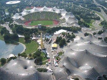 aerial view of the olympic park in munich