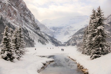 a walk on frozen lake louise