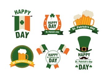 vector illustration. set of design elements on white background. the feast day of saint patrick is celebrated on march 17 in ireland. design set of logos of icons and labels