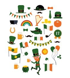 vector illustration. set of design elements on white background. the feast day of saint patrick is celebrated on march 17 in ireland. set of thematic elements pattern