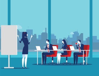 business team meeting working and talking co working center. concept business vector illustration.