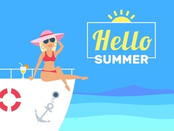hello summer .beautiful woman relaxing on yacht in sea
