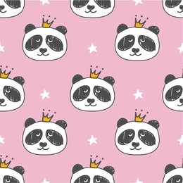 panda princess. can be used for kid's clothing. vector pattern: seamless panda bear pattern on light pink background.