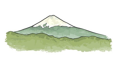 mountain fuji in japan. vintage color vector engraving illustration for poster, label, web. isolated on white background. hand drawn design element